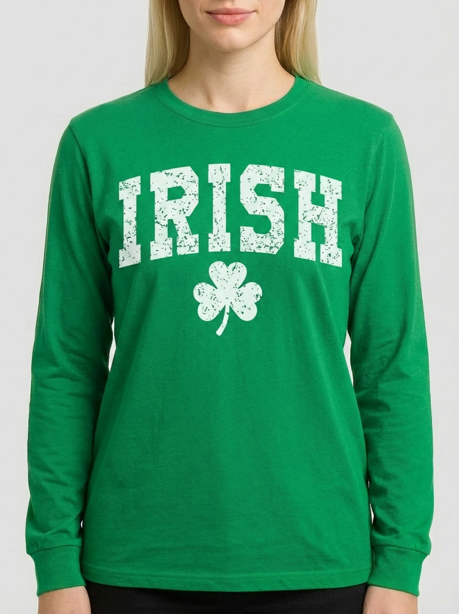 Vintage IRISH Distressed Shamrock Long Sleeve Shirt