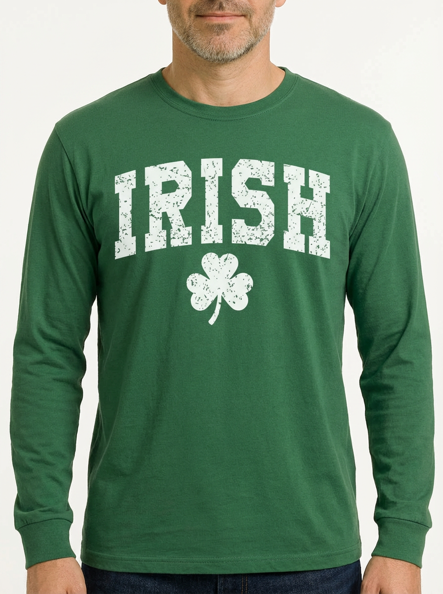 Vintage IRISH Distressed Shamrock Long Sleeve Shirt